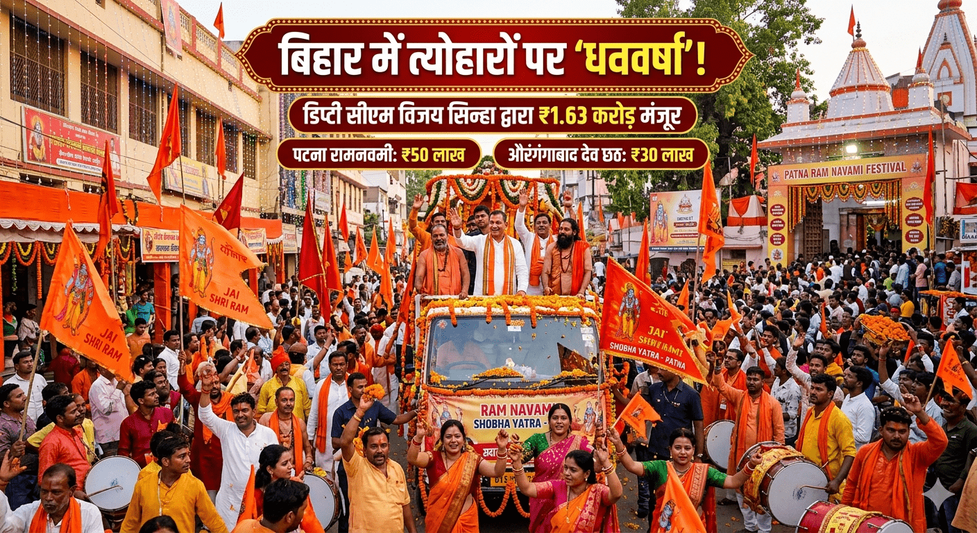 बिहार में त्योहारों पर ‘धनवर्षा’! डिप्टी सीएम विजय सिन्हा ने 1.63 करोड़ किए मंजूर; पटना रामनवमी को 50 लाख तो औरंगाबाद देव छठ को मिले 30 लाख