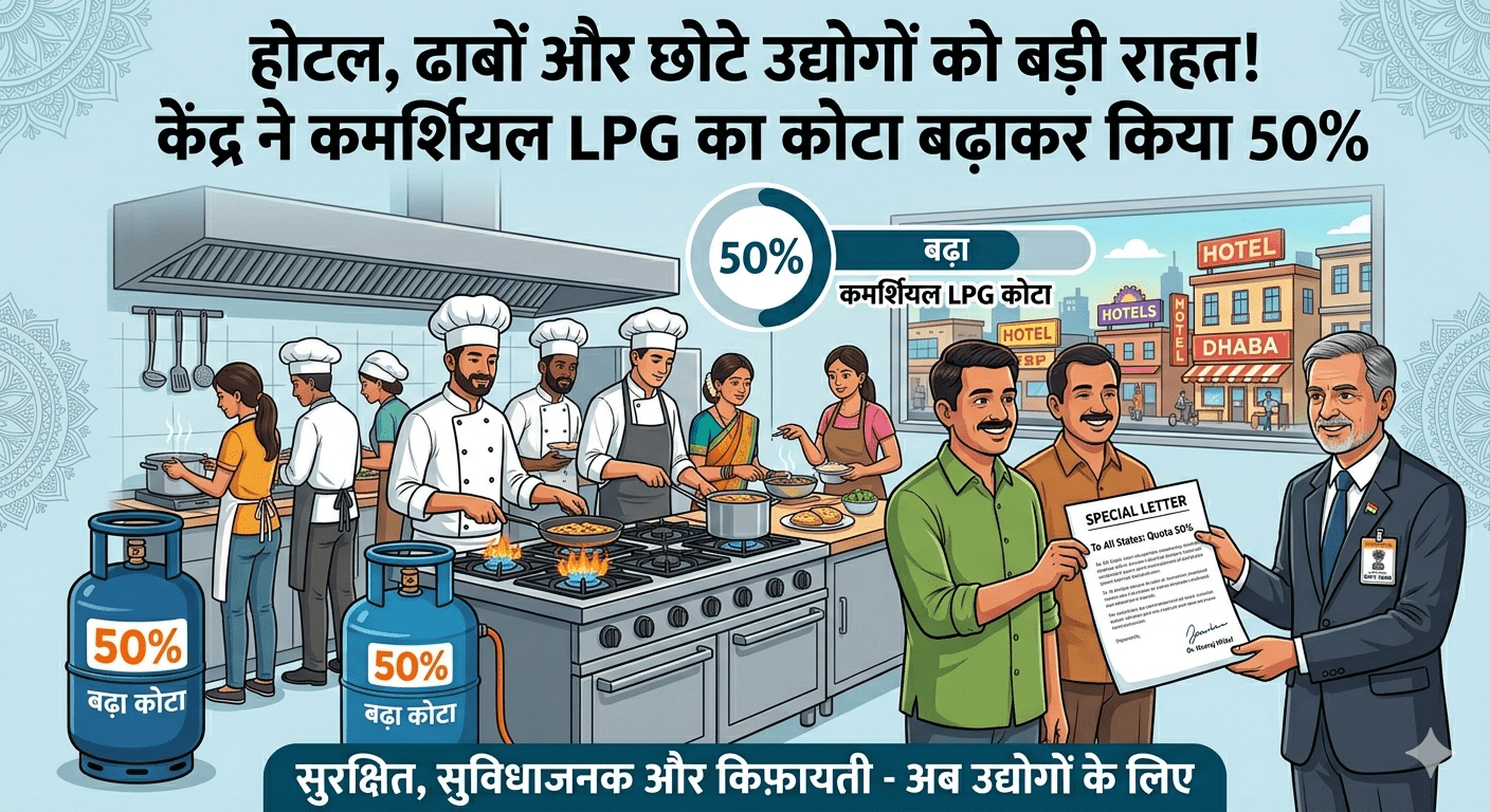 होटल, ढाबों और छोटे उद्योगों को बड़ी राहत! केंद्र ने कमर्शियल LPG का कोटा बढ़ाकर किया 50%; सचिव डॉ. नीरज मित्तल का राज्यों को ‘स्पेशल लेटर’