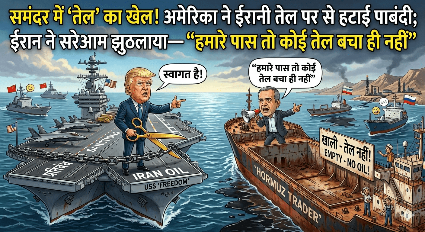 समंदर में ‘तेल’ का खेल! अमेरिका ने ईरानी तेल पर से हटाई पाबंदी; ईरान ने सरेआम झुठलाया— “हमारे पास तो कोई तेल बचा ही नहीं, अमेरिका अफवाह फैला रहा है”
