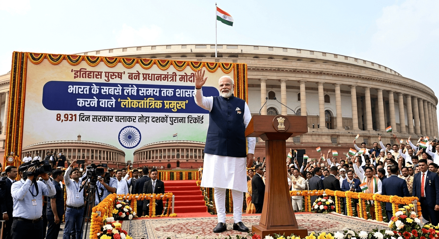 ‘इतिहास पुरुष’ बने प्रधानमंत्री मोदी! 8,931 दिन सरकार चलाकर तोड़ा दशकों पुराना रिकॉर्ड; भारत के सबसे लंबे समय तक शासन करने वाले ‘लोकतांत्रिक प्रमुख’ बने