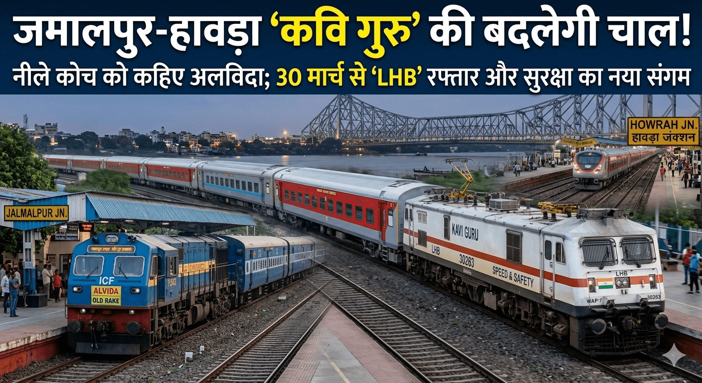 जमालपुर-हावड़ा ‘कवि गुरु’ की बदलेगी चाल! नीले कोच को कहिए अलविदा; 30 मार्च से ‘LHB’ रफ्तार और सुरक्षा का नया संगम
