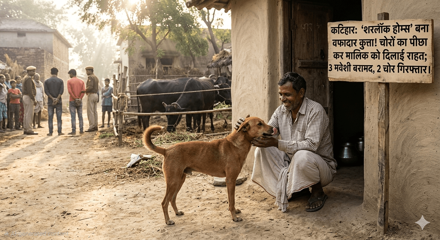 कटिहार में ‘शरलॉक होम्स’ बना वफादार कुत्ता! आधी रात चोरों का पीछा किया, सुबह मालिक को पहुंचाया उनके दरवाजे; 3 मवेशी बरामद, 2 चोर गिरफ्तार