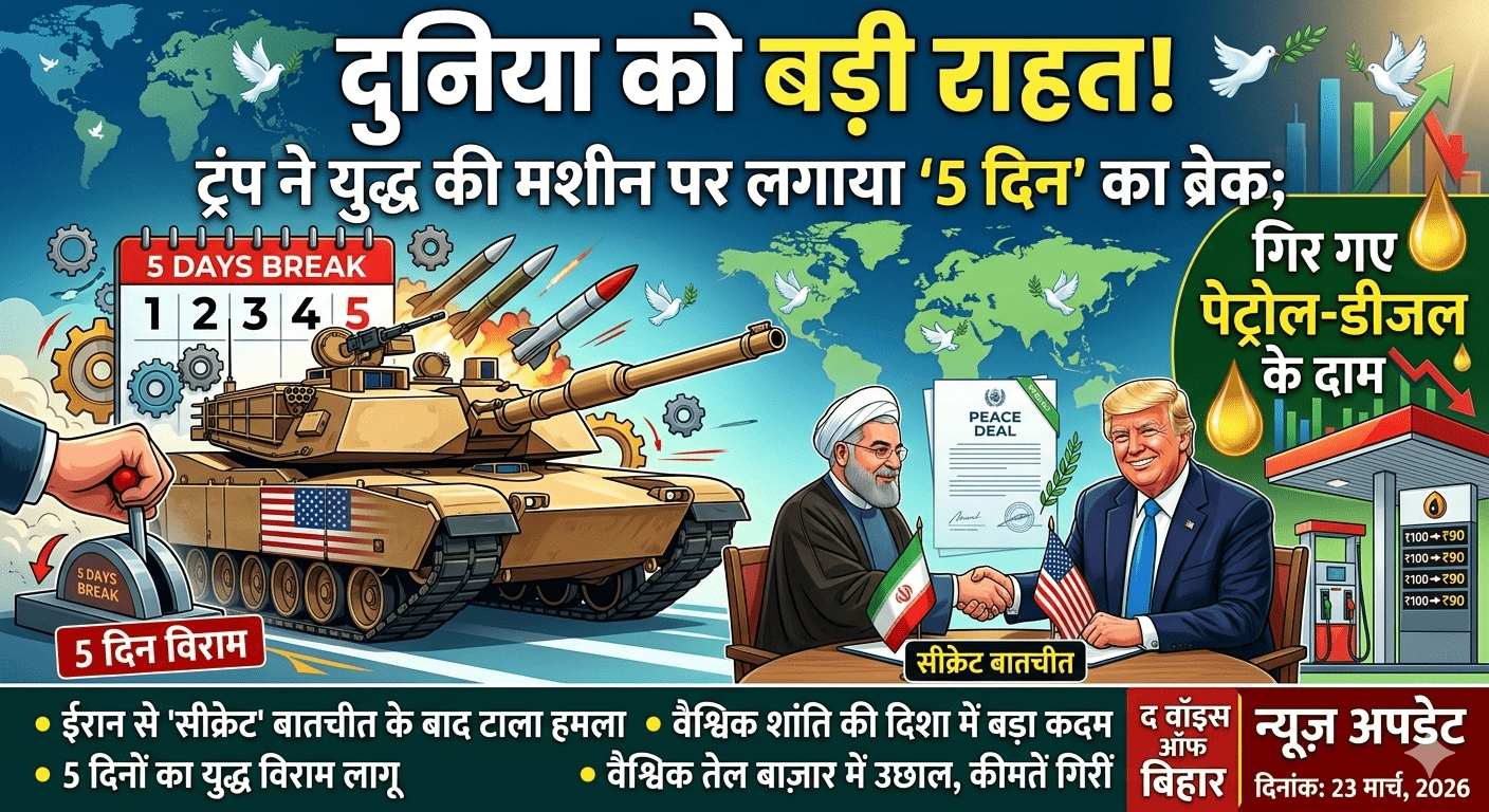 दुनिया को बड़ी राहत! ट्रंप ने युद्ध की मशीन पर लगाया ‘5 दिन’ का ब्रेक; ईरान से ‘सीक्रेट’ बातचीत के बाद टाला हमला, गिर गए पेट्रोल-डीजल के दाम