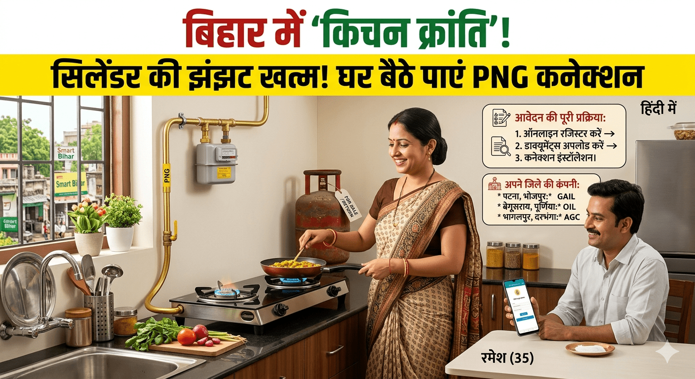 बिहार में ‘किचन क्रांति’! अब घर बैठे मिलेगा पाइप्ड नेचुरल गैस (PNG) कनेक्शन; सिलेंडर की झंझट खत्म, जानें आवेदन की पूरी प्रक्रिया और अपने जिले की कंपनी