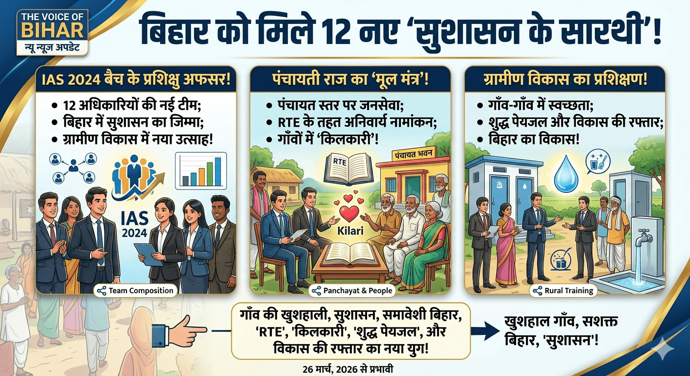 बिहार को मिले 12 नए ‘सुशासन के सारथी’! IAS 2024 बैच के प्रशिक्षु अफसरों ने जाना पंचायती राज का मंत्र; सचिव मनोज कुमार ने दिए फील्ड में कामयाबी के टिप्स