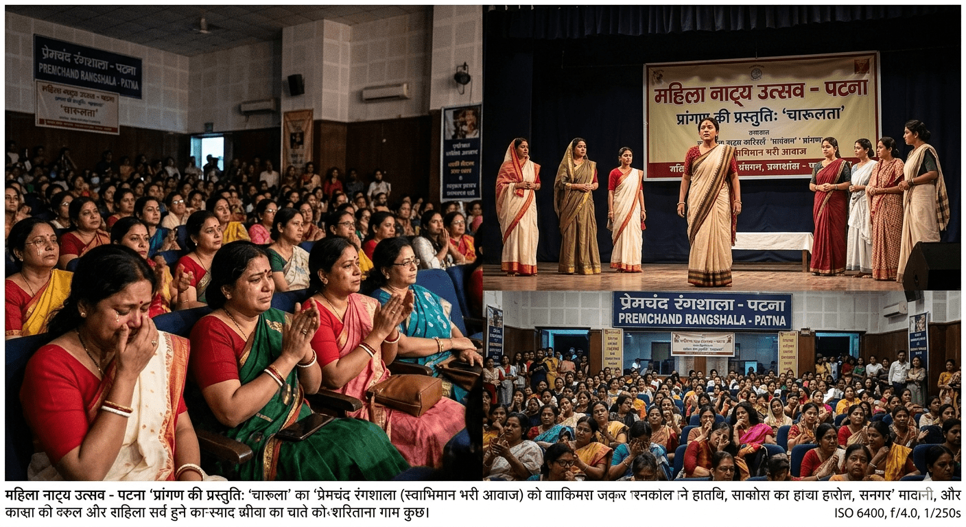 पटना में गूँजी ‘चारूलता’ की स्वाभिमान भरी आवाज! महिला नाट्य उत्सव में ‘प्रांगण’ की शानदार प्रस्तुति; प्रेमचंद रंगशाला में भावुक हुए दर्शक