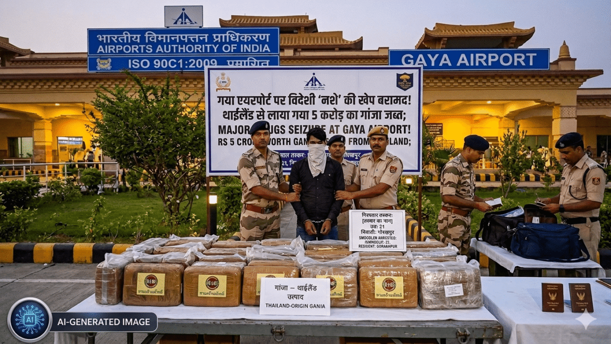 गया एयरपोर्ट पर विदेशी 'नशे' की बड़ी खेप बरामद! थाईलैंड से लाया गया 5 करोड़ का गांजा जब्त; गोरखपुर का 21 वर्षीय तस्कर गिरफ्तार