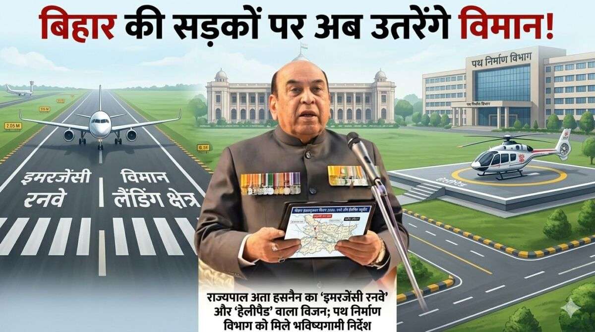 बिहार की सड़कों पर अब उतरेंगे विमान! राज्यपाल अता हसनैन का ‘इमरजेंसी रनवे’ और ‘हेलीपैड’ वाला विजन; पथ निर्माण विभाग को मिले भविष्यगामी निर्देश