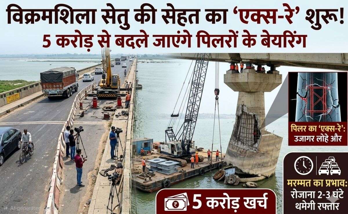 विक्रमशिला सेतु की सेहत का 'एक्स-रे' शुरू! 5 करोड़ से बदले जाएंगे पिलरों के बेयरिंग; मरम्मत के दौरान रोजाना 2-3 घंटे थमेगी रफ्तार