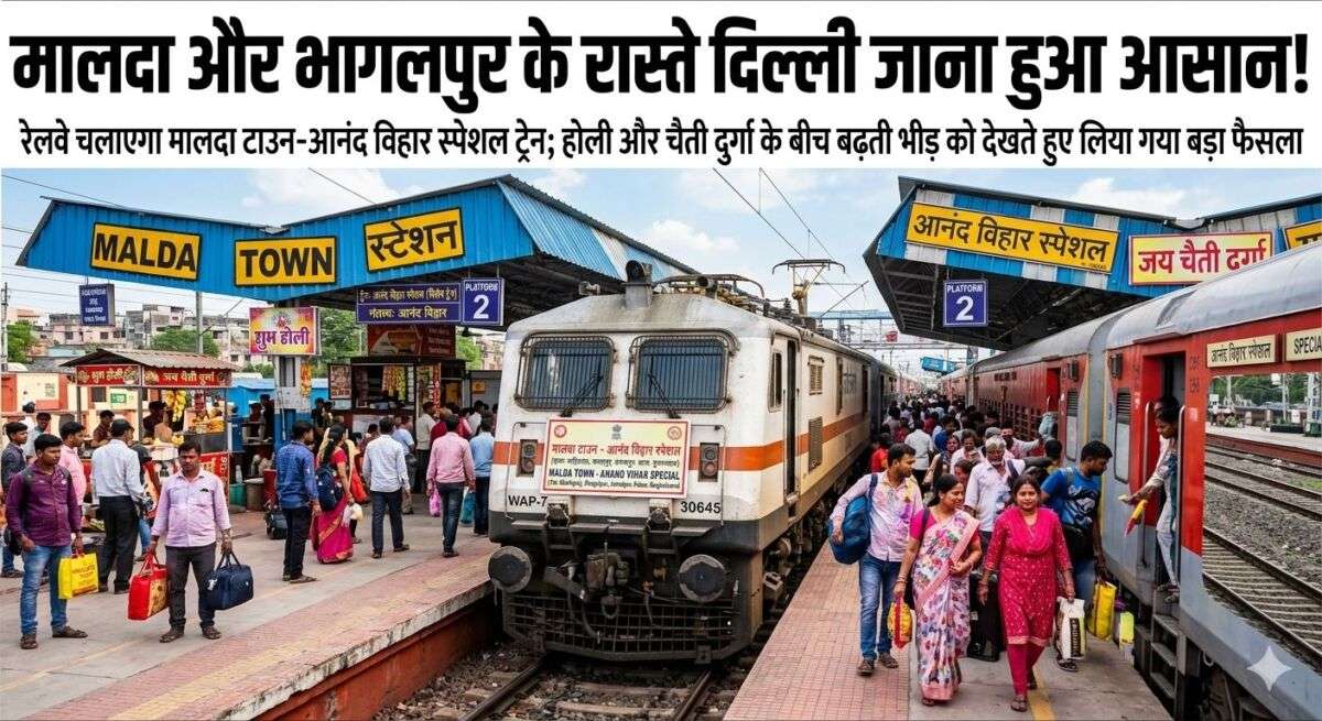 मालदा और भागलपुर के रास्ते दिल्ली जाना हुआ आसान! रेलवे चलाएगा मालदा टाउन-आनंद विहार स्पेशल ट्रेन; होली और चैती दुर्गा के बीच बढ़ती भीड़ को देखते हुए लिया गया बड़ा फैसला