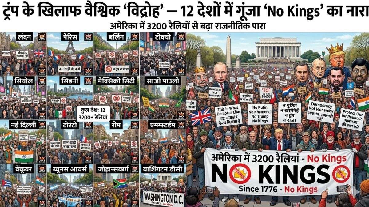 ट्रंप के खिलाफ वैश्विक 'विद्रोह' — 12 देशों में गूंजा 'No Kings' का नारा; अमेरिका में 3200 रैलियों से बढ़ा राजनीतिक पारा