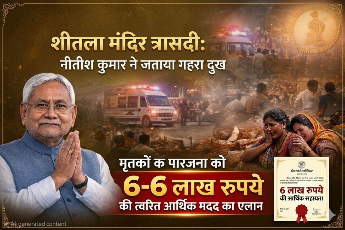 शीतला मंदिर त्रासदी: नीतीश कुमार ने जताया गहरा दुख, मृतकों के परिजनों को 6-6 लाख रुपये की आर्थिक मदद का एलान
