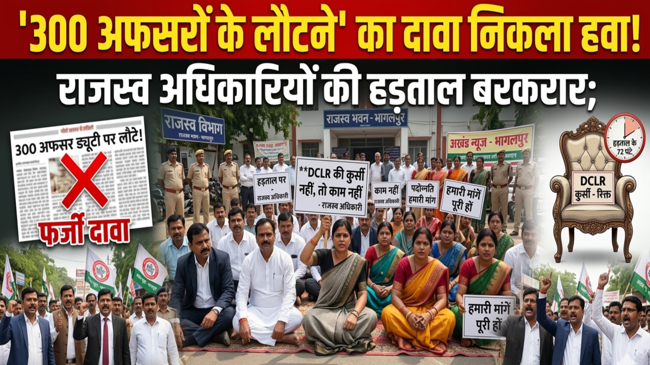 ‘300 अफसरों के लौटने’ का दावा निकला हवा! राजस्व अधिकारियों की हड़ताल बरकरार; “DCLR की कुर्सी नहीं, तो काम नहीं”