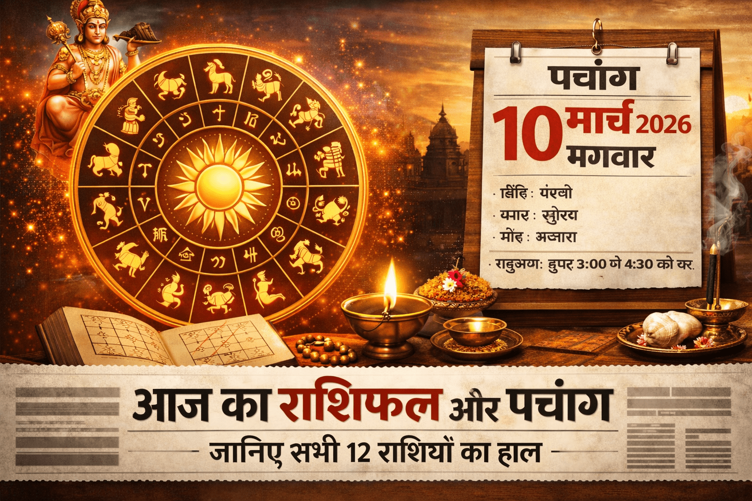 आज का राशिफल और पंचांग: 10 मार्च 2026, मंगलवार — जानें  सभी 12 राशियों का हाल, शुभ रंग और शुभ अंक