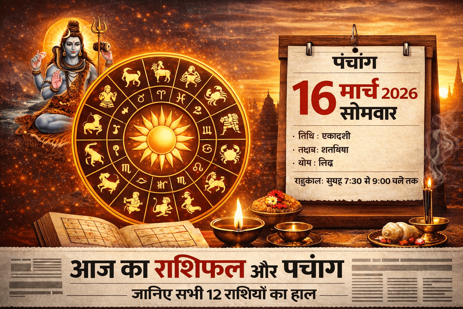 आज का राशिफल और पंचांग: 16 मार्च 2026, सोमवार — जानें सभी 12 राशियों का हाल, शुभ रंग और शुभ अंक4