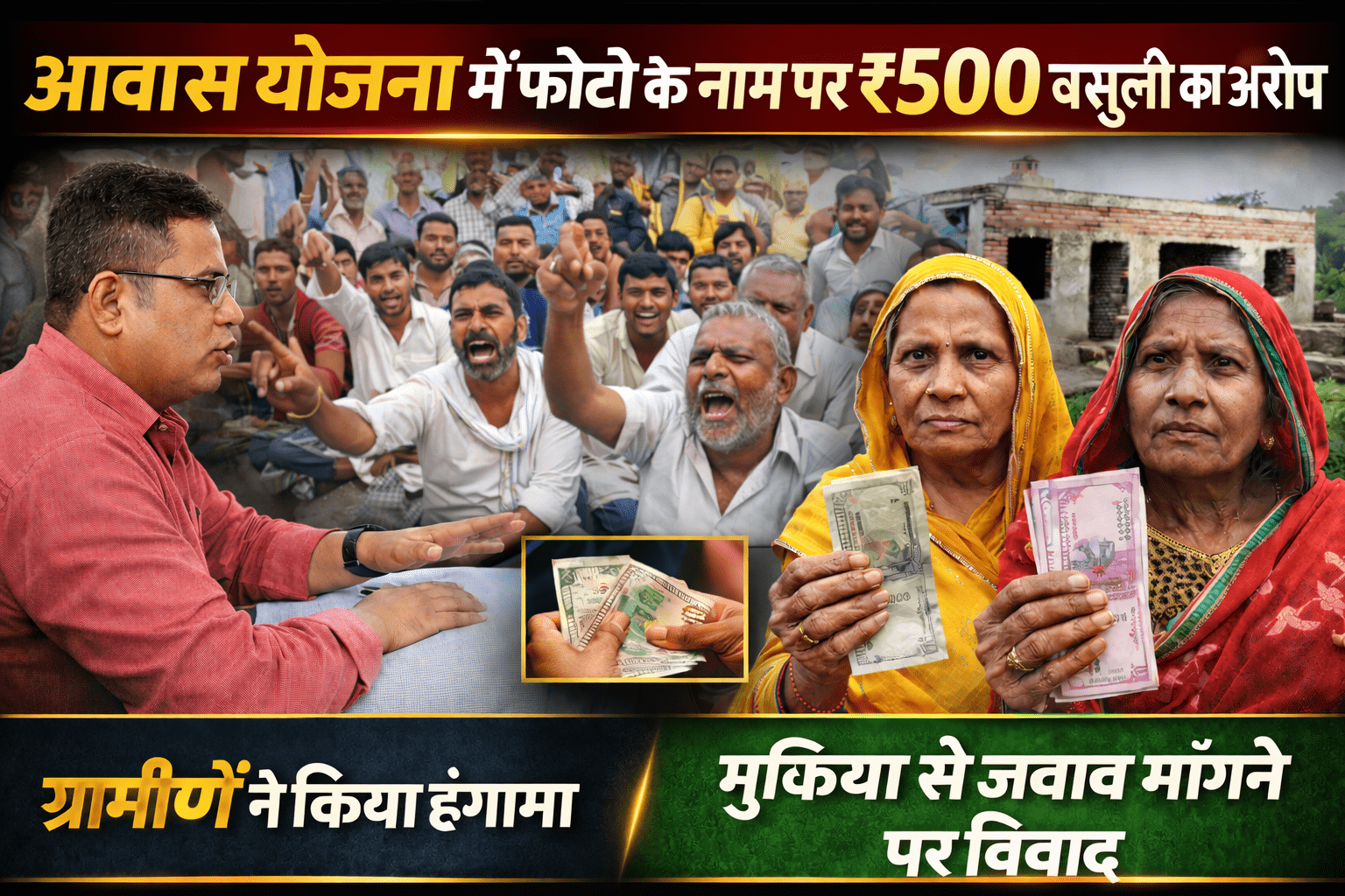 आवास योजना में फोटो के नाम पर ₹500 वसूली का आरोप, ग्रामीणों ने किया हंगामा; मुखिया से जवाब मांगने पर बढ़ा विवाद