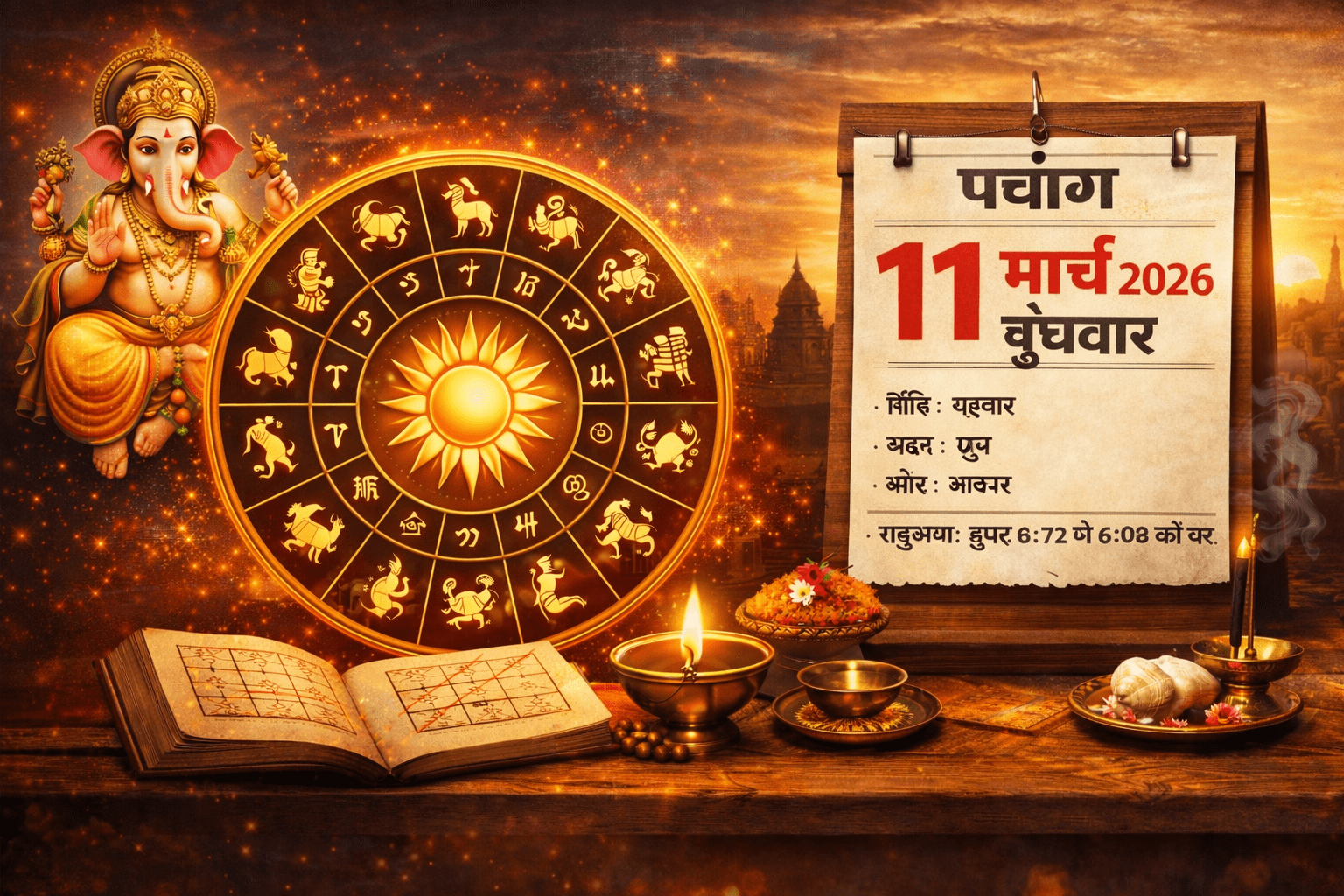 आज का राशिफल और पंचांग: 11 मार्च 2026, बुधवार — जानें सभी 12 राशियों का हाल, शुभ रंग और शुभ अंक