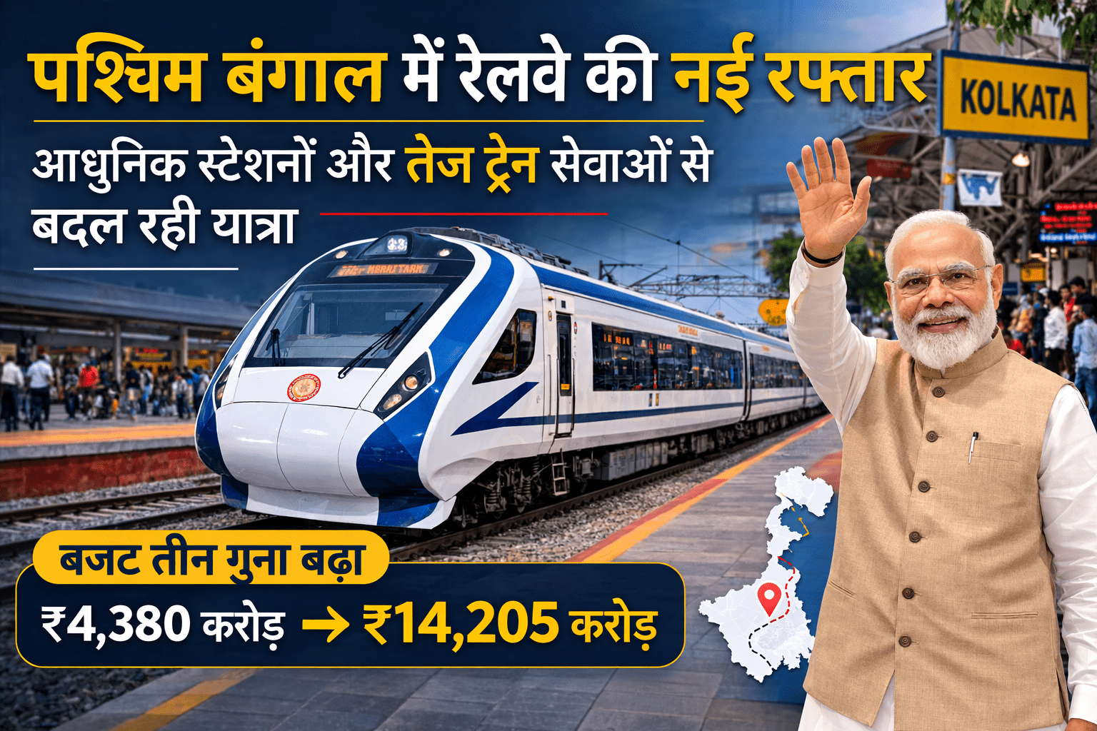 पश्चिम बंगाल में रेलवे विकास की नई रफ्तार: बजट तीन गुना बढ़ा, आधुनिक स्टेशनों और तेज ट्रेन सेवाओं से बदल रही यात्रा