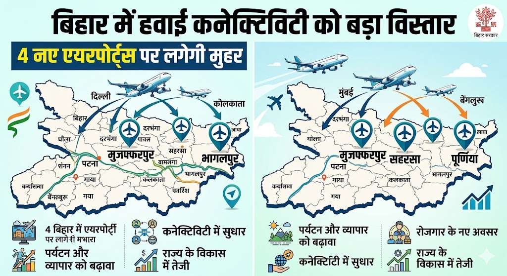 बिहार में हवाई कनेक्टिविटी को बड़ा विस्तार, 4 नए एयरपोर्ट्स पर लगेगी मुहर