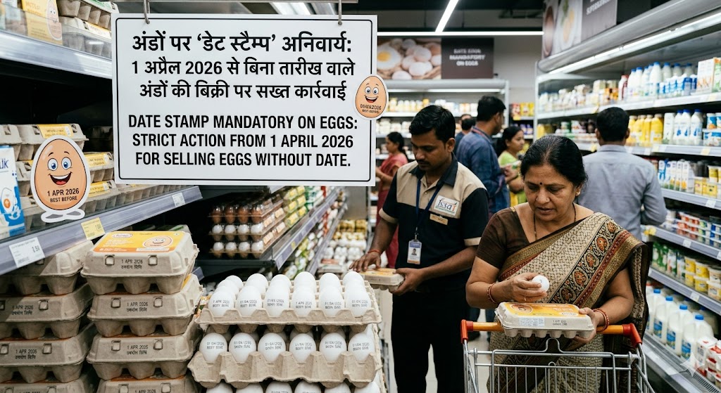 अंडों पर अब ‘डेट स्टैम्प’ अनिवार्य: 1 अप्रैल 2026 से बिना तारीख वाले अंडों की बिक्री पर सख्त कार्रवाई