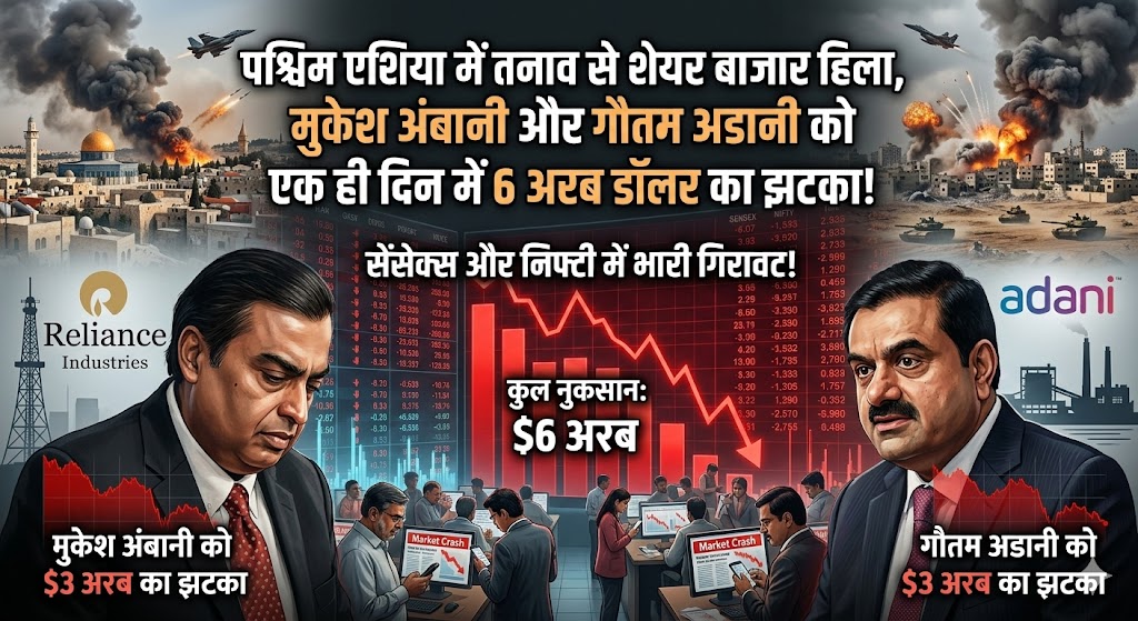 पश्चिम एशिया में तनाव से शेयर बाजार हिला, मुकेश अंबानी और गौतम अडानी को एक ही दिन में 6 अरब डॉलर का झटका