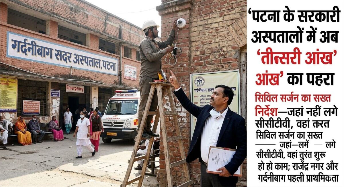 पटना के सरकारी अस्पतालों में अब 'तीसरी आंख' का पहरा: सिविल सर्जन का सख्त निर्देश—जहां नहीं लगे सीसीटीवी, वहां तुरंत शुरू हो काम; राजेंद्र नगर और गर्दनीबाग पहली प्राथमिकता