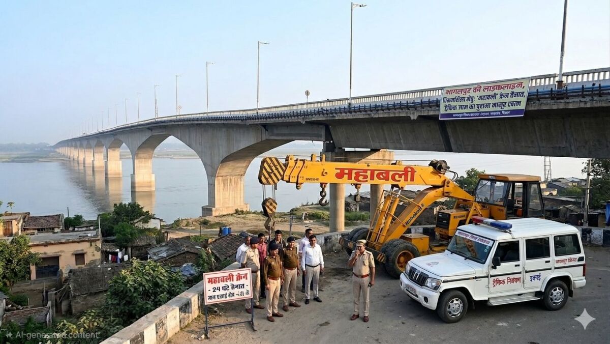 विक्रमशिला सेतु पर रेंगती जिंदगी को मिलेगी अब नई रफ्तार: भागलपुर की लाइफलाइन पर 24 घंटे तैनात रहेगी 'महाबली' क्रेन, ट्रैफिक जाम के पुराने नासूर का प्रशासनिक इलाज शुरू