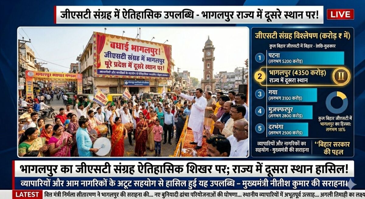भागलपुर का ‘राजस्व’ धमाका: जीएसटी संग्रह में सिल्क सिटी ने बिहार में गाड़ा झंडा, पटना के बाद पूरे प्रदेश में दूसरे स्थान पर रहा सर्किल-1; विकास की रफ़्तार ने चौंकाया