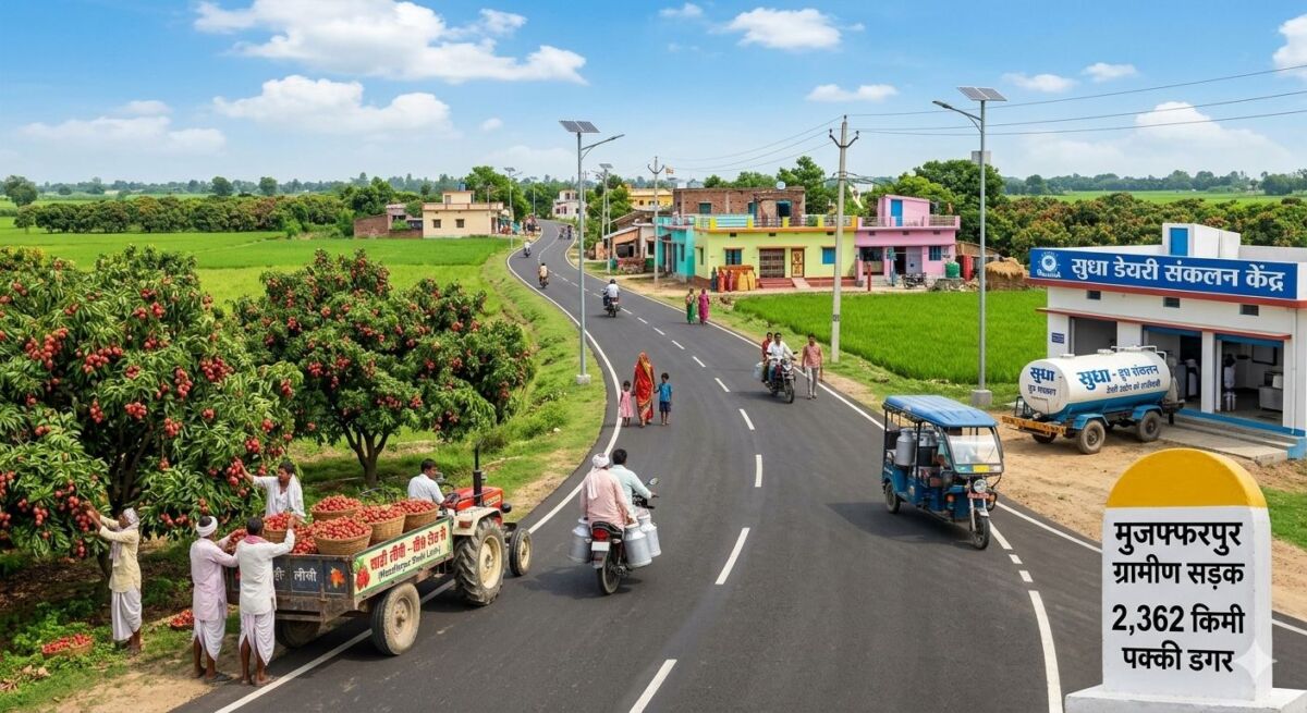 मुजफ्फरपुर के सुदूर टोलों तक पहुँची विकास की पक्की डगर: 2,362 किमी ग्रामीण सड़कों ने बदली जिले की सूरत, शाही लीची से लेकर डेयरी उद्योग तक को मिली नई संजीवनी 1 मुजफ्फरपुर के सुदूर टोलों तक पहुँची विकास की पक्की डगर: 2,362 किमी ग्रामीण सड़कों ने बदली जिले की सूरत, शाही लीची से लेकर डेयरी उद्योग तक को मिली नई संजीवनी