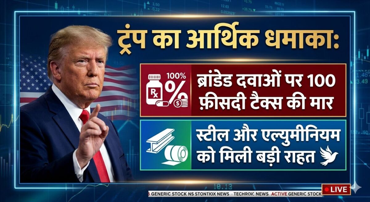​ट्रंप का आर्थिक धमाका: ब्रांडेड दवाओं पर 100 फ़ीसदी टैक्स की मार, स्टील और एल्युमीनियम को मिली बड़ी राहत