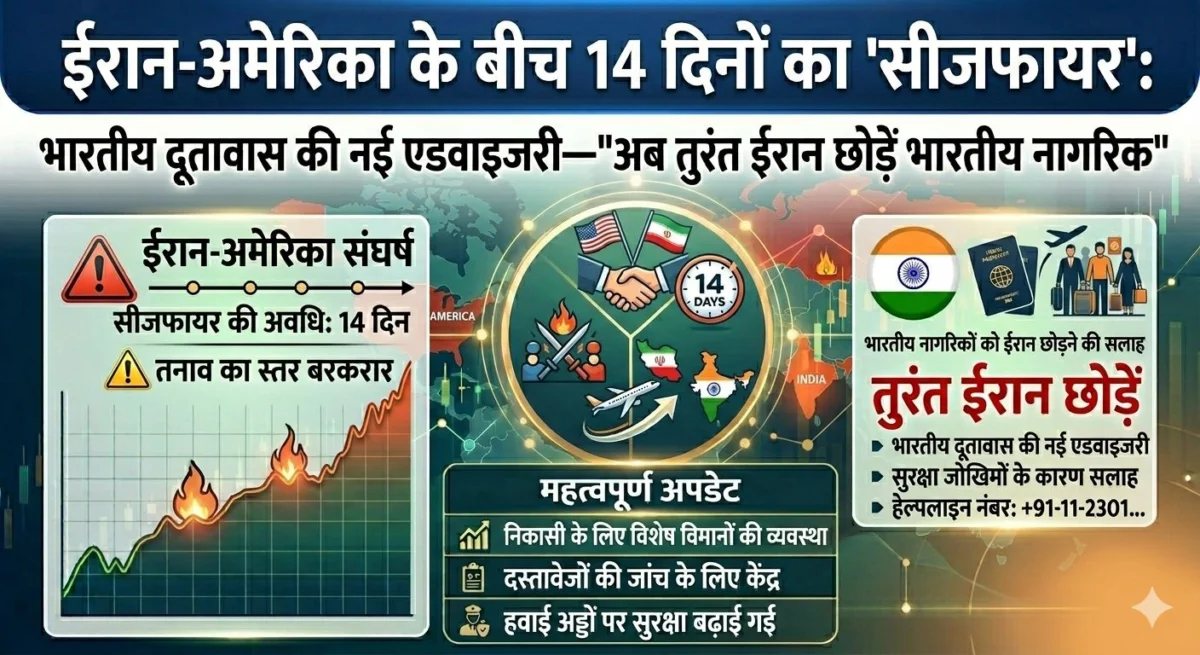 ईरान-अमेरिका के बीच 14 दिनों का 'सीजफायर': भारतीय दूतावास की नई एडवाइजरी—"अब तुरंत ईरान छोड़ें भारतीय नागरिक"