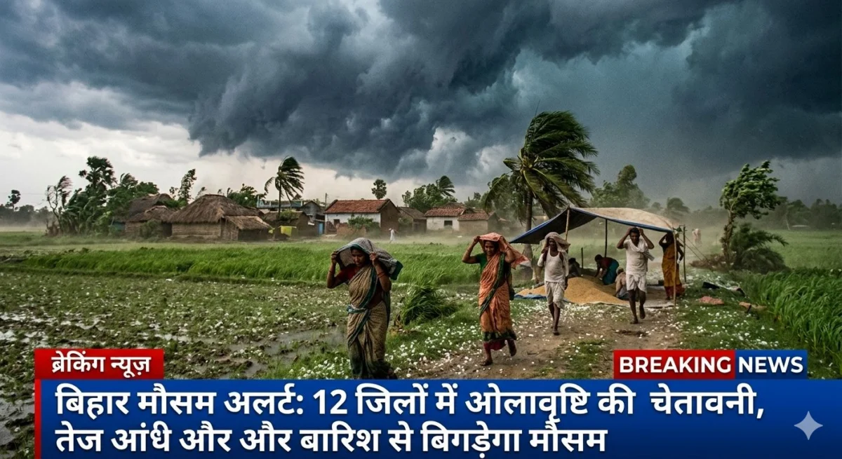 बिहार मौसम अलर्ट: 12 जिलों में ओलावृष्टि की चेतावनी, तेज आंधी और बारिश से बिगड़ेगा मौसम 1 बिहार मौसम अलर्ट: 12 जिलों में ओलावृष्टि की चेतावनी, तेज आंधी और बारिश से बिगड़ेगा मौसम