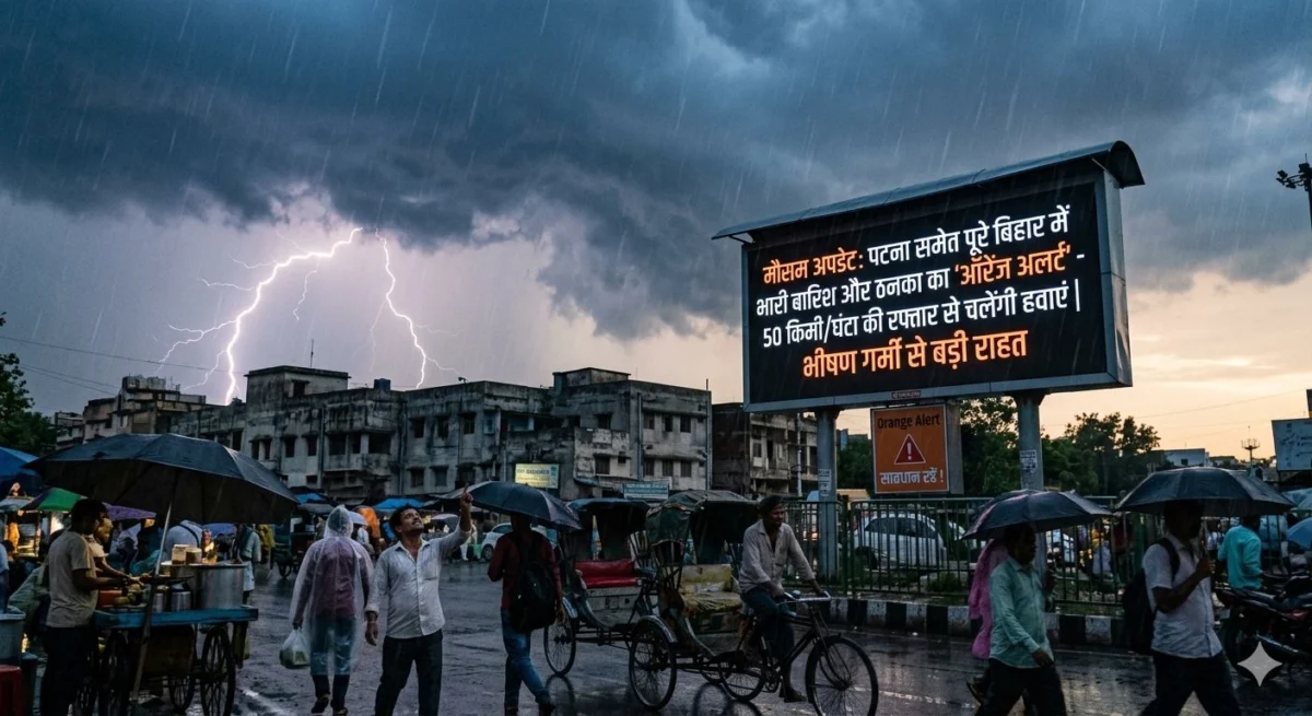बिहार में मौसम का मिजाज बदला: पटना समेत पूरे राज्य में बारिश और ठनका का 'ऑरेंज अलर्ट'; 50 किमी की रफ्तार से चलेंगी हवाएं, गर्मी से मिली बड़ी राहत 1 बिहार में मौसम का मिजाज बदला: पटना समेत पूरे राज्य में बारिश और ठनका का 'ऑरेंज अलर्ट'; 50 किमी की रफ्तार से चलेंगी हवाएं, गर्मी से मिली बड़ी राहत