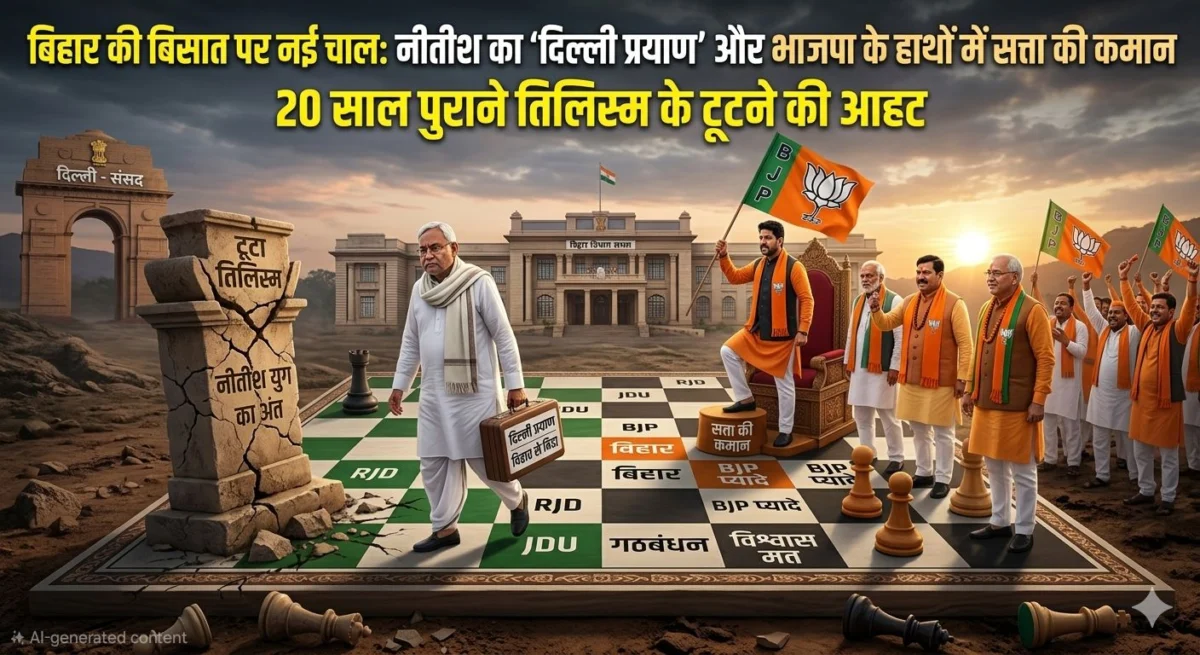 बिहार की बिसात पर नई चाल: नीतीश का 'दिल्ली प्रयाण' और भाजपा के हाथों में सत्ता की कमान, 20 साल पुराने तिलिस्म के टूटने की आहट 1 बिहार की बिसात पर नई चाल: नीतीश का 'दिल्ली प्रयाण' और भाजपा के हाथों में सत्ता की कमान, 20 साल पुराने तिलिस्म के टूटने की आहट