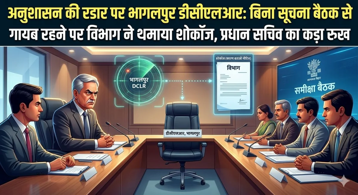 अनुशासन की रडार पर भागलपुर डीसीएलआर: बिना सूचना बैठक से गायब रहने पर विभाग ने थमाया शोकॉज, प्रधान सचिव का कड़ा रुख