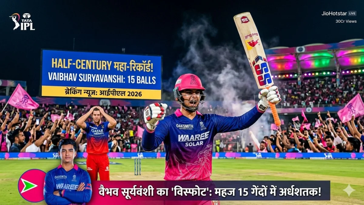 आईपीएल 2026 में वैभव सूर्यवंशी का ‘विस्फोट’: जोश हेजलवुड की उड़ाई धज्जियां, महज 15 गेंदों में बना डाला अर्धशतक का महा-रिकॉर्ड
