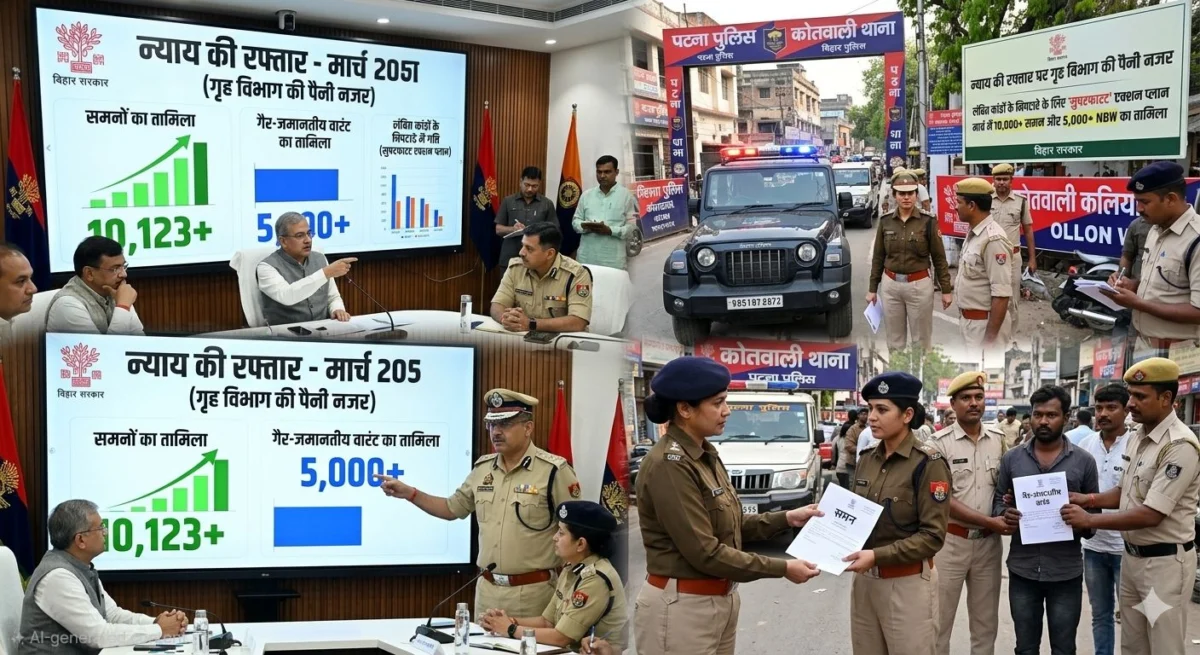 बिहार में ‘न्याय की रफ्तार’ पर गृह विभाग की पैनी नजर: मार्च में 10 हजार से अधिक समन और 5 हजार गैर-जमानतीय वारंट का तामिला, लंबित कांडों के निपटारे के लिए ‘सुपरफास्ट’ एक्शन प्लान