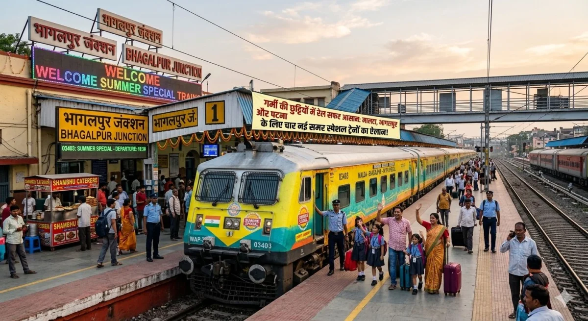 गर्मी की छुट्टियों में रेल सफर होगा आसान: मालदा, भागलपुर और पटना के लिए चार नई समर स्पेशल ट्रेनों का ऐलान 1 गर्मी की छुट्टियों में रेल सफर होगा आसान: मालदा, भागलपुर और पटना के लिए चार नई समर स्पेशल ट्रेनों का ऐलान