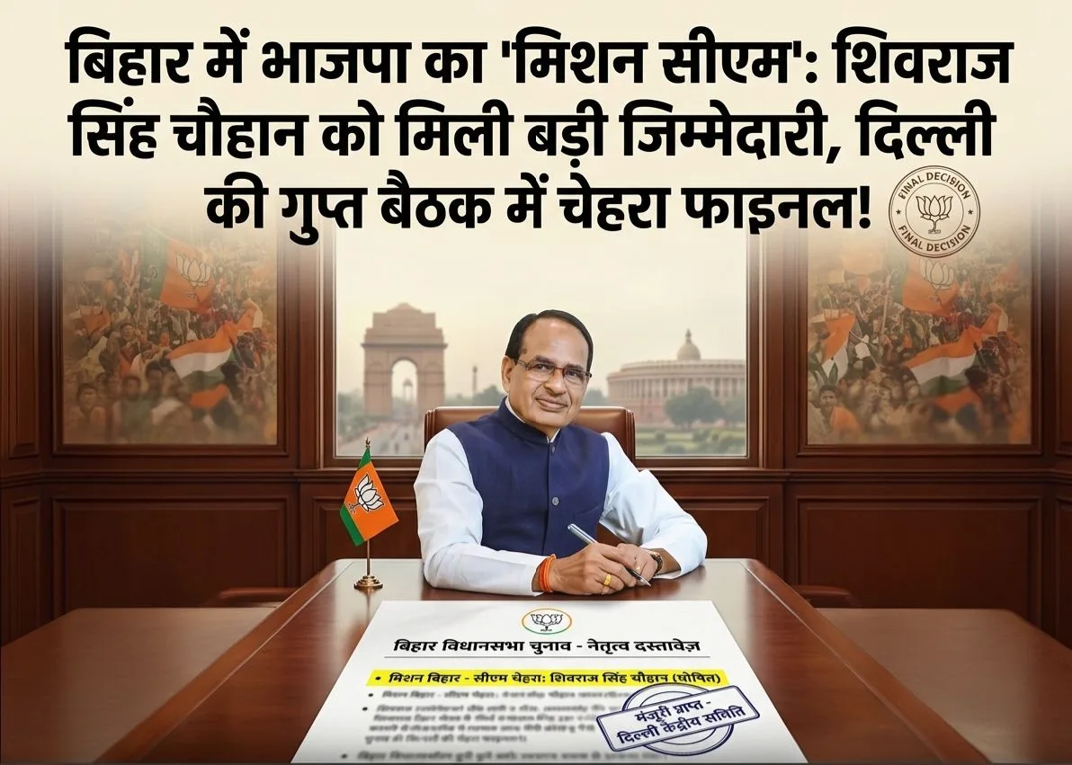 बिहार में भाजपा का 'मिशन सीएम': शिवराज सिंह चौहान को मिली बड़ी जिम्मेदारी, दिल्ली की गुप्त बैठक में चेहरा फाइनल! 1 बिहार में भाजपा का 'मिशन सीएम': शिवराज सिंह चौहान को मिली बड़ी जिम्मेदारी, दिल्ली की गुप्त बैठक में चेहरा फाइनल!