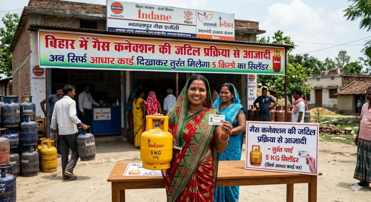 बिहार में गैस कनेक्शन की जटिल प्रक्रिया से मिली आजादी, अब सिर्फ आधार कार्ड दिखाकर तुरंत मिलेगा 5 किलो का सिलेंडर 1 बिहार में गैस कनेक्शन की जटिल प्रक्रिया से मिली आजादी, अब सिर्फ आधार कार्ड दिखाकर तुरंत मिलेगा 5 किलो का सिलेंडर