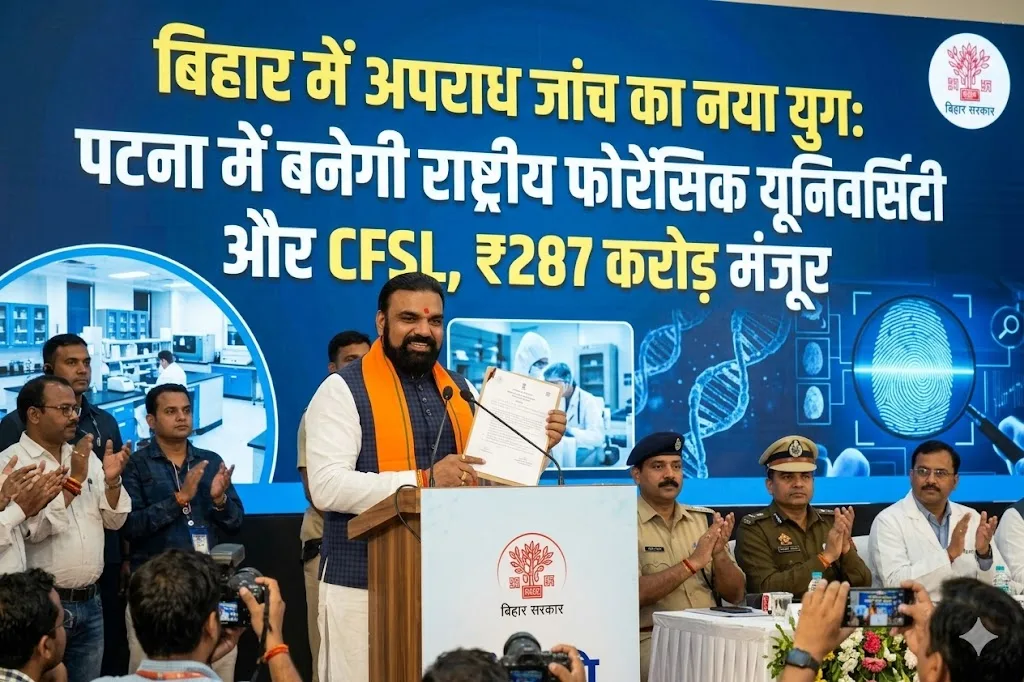 बिहार में अपराध जांच का नया युग: पटना में बनेगी राष्ट्रीय फोरेंसिक यूनिवर्सिटी और CFSL, 287 करोड़ मंजूर 1 बिहार में अपराध जांच का नया युग: पटना में बनेगी राष्ट्रीय फोरेंसिक यूनिवर्सिटी और CFSL, 287 करोड़ मंजूर