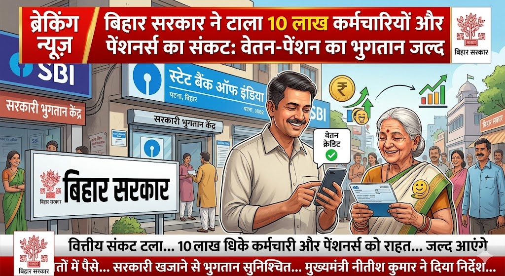 बिहार सरकार ने 10 लाख कर्मचारियों और पेंशनर्स के वेतन-पेंशन संकट को टाला, खाते में भुगतान जल्द 1 बिहार सरकार ने 10 लाख कर्मचारियों और पेंशनर्स के वेतन-पेंशन संकट को टाला, खाते में भुगतान जल्द