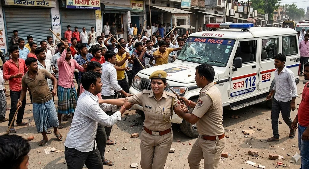मुंगेर में डायल 112 पुलिस वाहन पर हमला, महिला सिपाही से बदसलूकी; 25–35 लोगों पर केस दर्ज