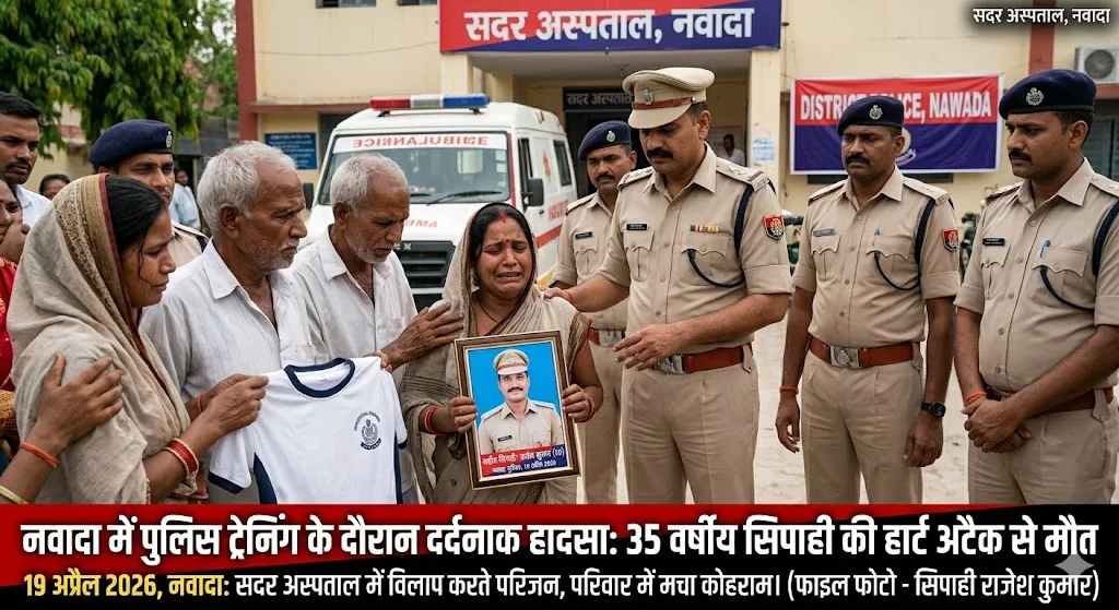 नवादा में पुलिस ट्रेनिंग के दौरान दर्दनाक हादसा: 35 वर्षीय सिपाही की हार्ट अटैक से मौत, परिवार में मचा कोहराम 1 नवादा में पुलिस ट्रेनिंग के दौरान दर्दनाक हादसा: 35 वर्षीय सिपाही की हार्ट अटैक से मौत, परिवार में मचा कोहराम