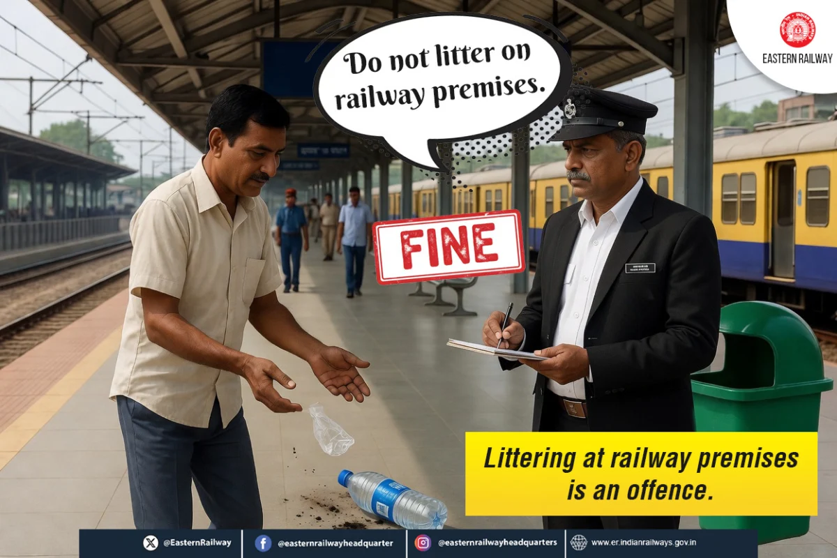पूर्व रेलवे का बड़ा स्वच्छता अभियान, एक दिन में 1447 लोगों पर कार्रवाई, लाखों का जुर्माना वसूला गया