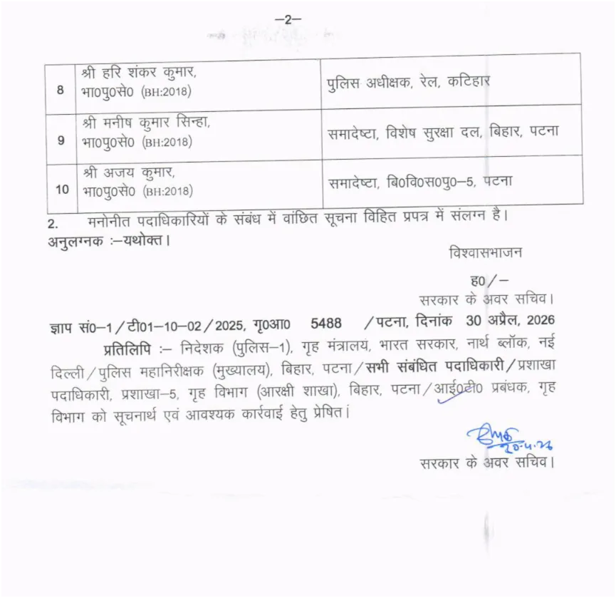 बिहार के 10 IPS अफसर हैदराबाद जाएंगे ट्रेनिंग पर, MCTP फेज-3 में लेंगे हिस्सा 3 बिहार के 10 IPS अफसर हैदराबाद जाएंगे ट्रेनिंग पर, MCTP फेज-3 में लेंगे हिस्सा