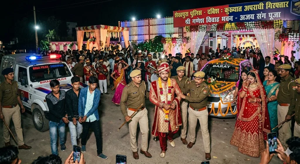 शेखपुरा में बारात के दौरान पुलिस की दबिश, कुख्यात अपराधी दूल्हा बना निकला; तीन साथी गिरफ्तार