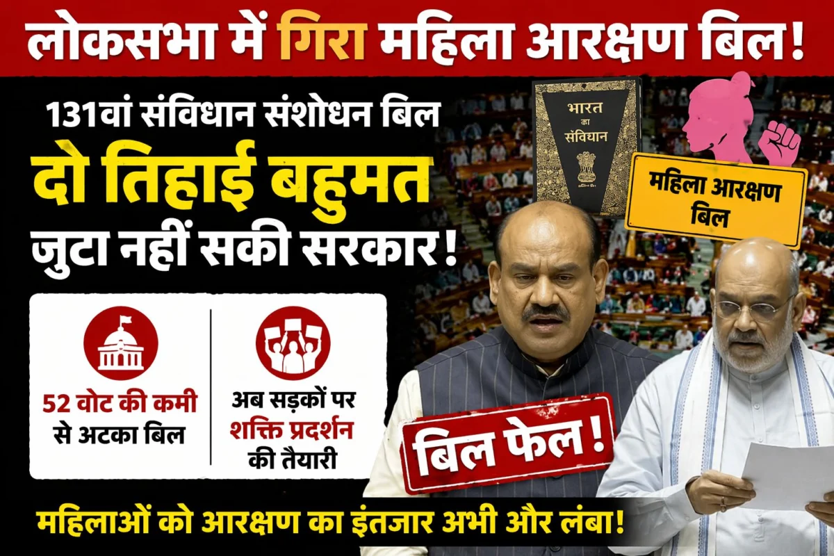 लोकसभा में गिरा महिला आरक्षण से जुड़ा 131वां संविधान संशोधन बिल: दो तिहाई बहुमत जुटाने में विफल रही सरकार, अब सड़कों पर 'शक्ति प्रदर्शन' की तैयारी 1 लोकसभा में गिरा महिला आरक्षण से जुड़ा 131वां संविधान संशोधन बिल: दो तिहाई बहुमत जुटाने में विफल रही सरकार, अब सड़कों पर 'शक्ति प्रदर्शन' की तैयारी