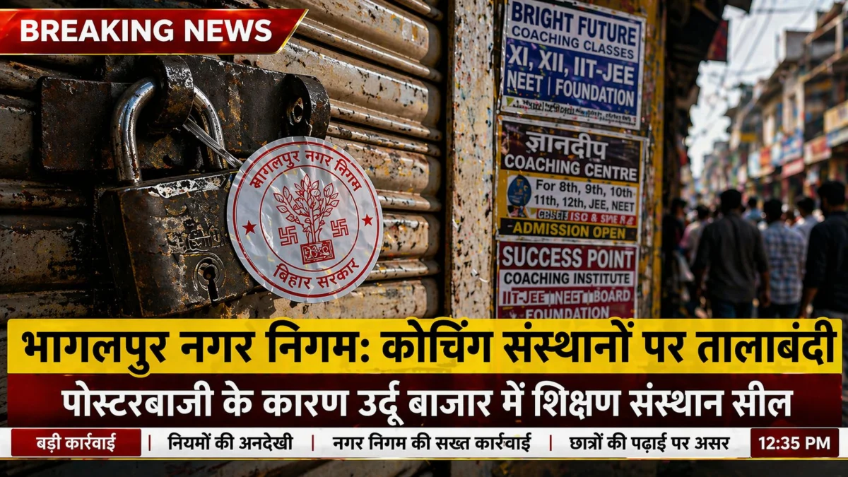 भागलपुर नगर निगम का 'एक्शन अवतार': अवैध पोस्टरबाजी पर अब सीधी तालाबंदी; उर्दू बाजार में कोचिंग संस्थान सील, 21 अन्य पर लटकी तलवार