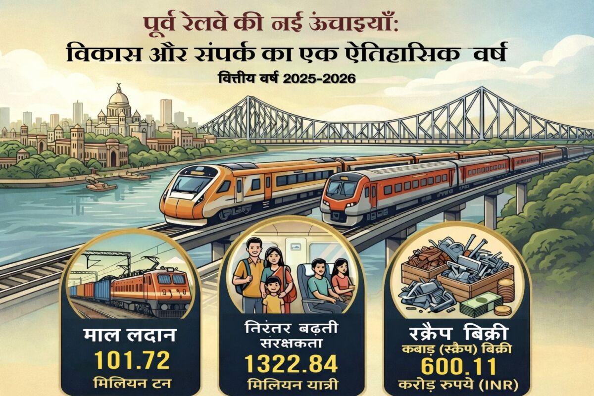 पूर्व रेलवे ने रचा इतिहास: रिकॉर्ड माल ढुलाई, बढ़े यात्री, नई ट्रेनों से मजबूत हुई कनेक्टिविटी 1 पूर्व रेलवे ने रचा इतिहास: रिकॉर्ड माल ढुलाई, बढ़े यात्री, नई ट्रेनों से मजबूत हुई कनेक्टिविटी